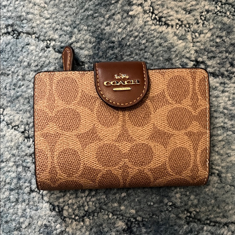 Coach Brown Signature Canvas Wallet with Gold Logo